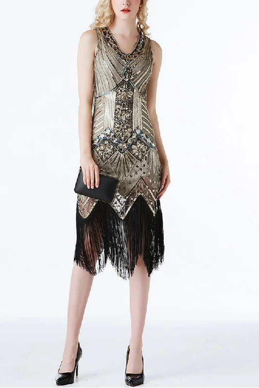 Gold Glitter Fringe 1920s Flapper Dress