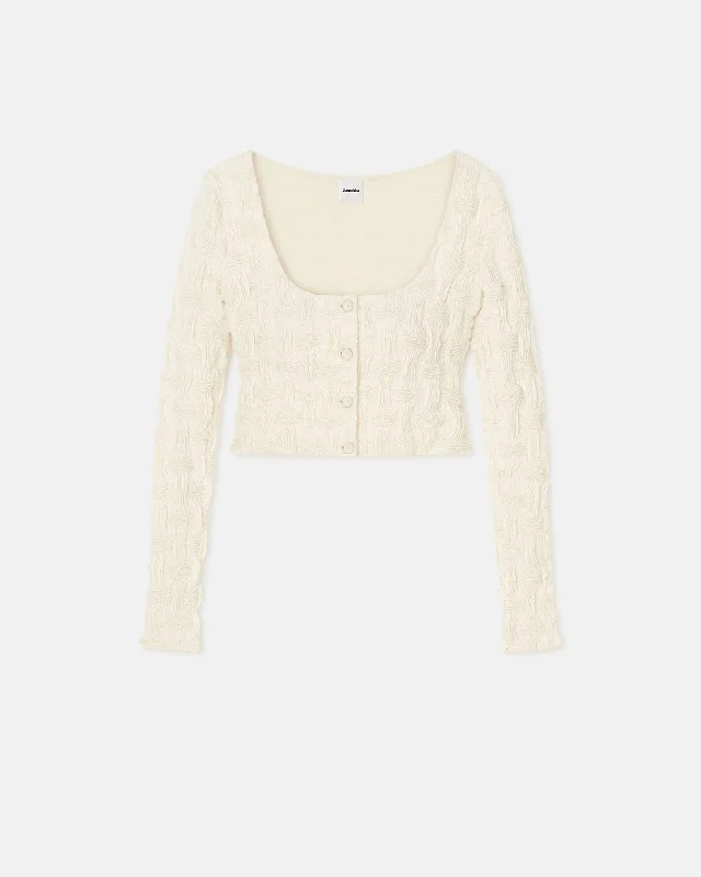 Jylan - Cropped Seersucker Tech Linen Top - Creme