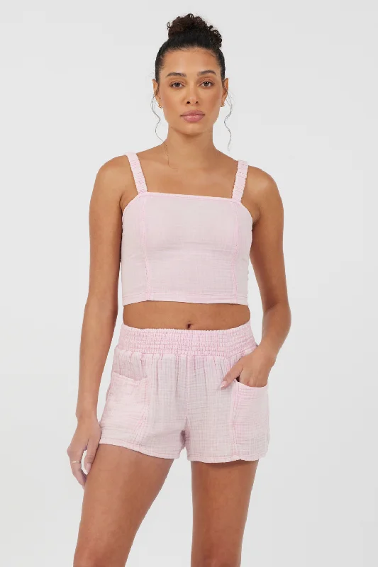 Washed Pink Gauze Cropped Tank