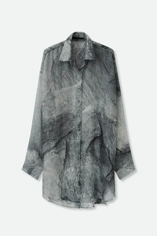 ZURI ONE-SIZE TUNIC IN PRINTED ITALIAN SILK VOILE STONEY GREY