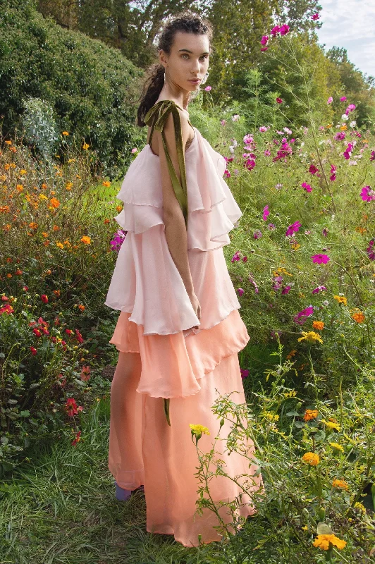 Aurae Rose Silk and Organza Maxi Dress