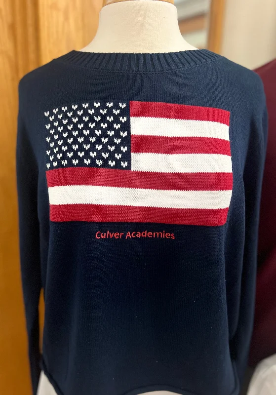 Womens Culver Acadmies Flag Sweater- Navy