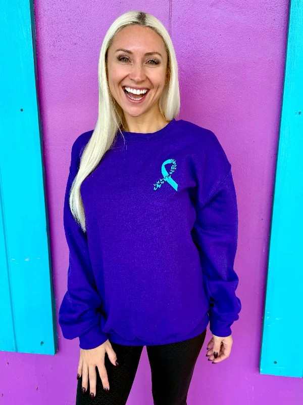 Purple & Teal Ribbon Sweatshirt for Domestic Violence Awareness