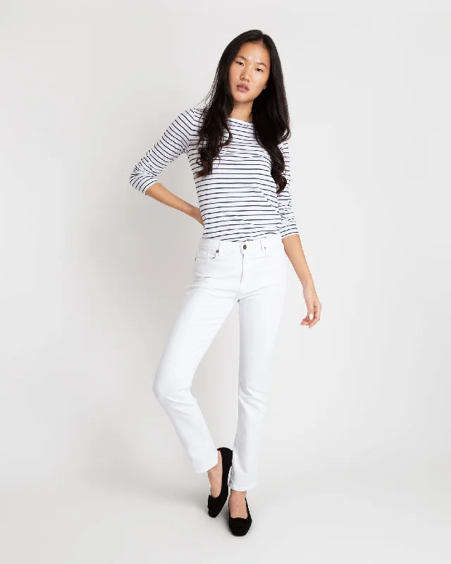 Straight Leg 5-Pocket Jean in White Stretch Denim