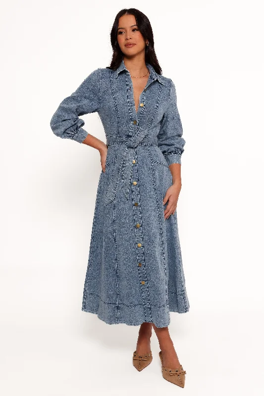 Emberly Long Sleeve Maxi Dress - Denim