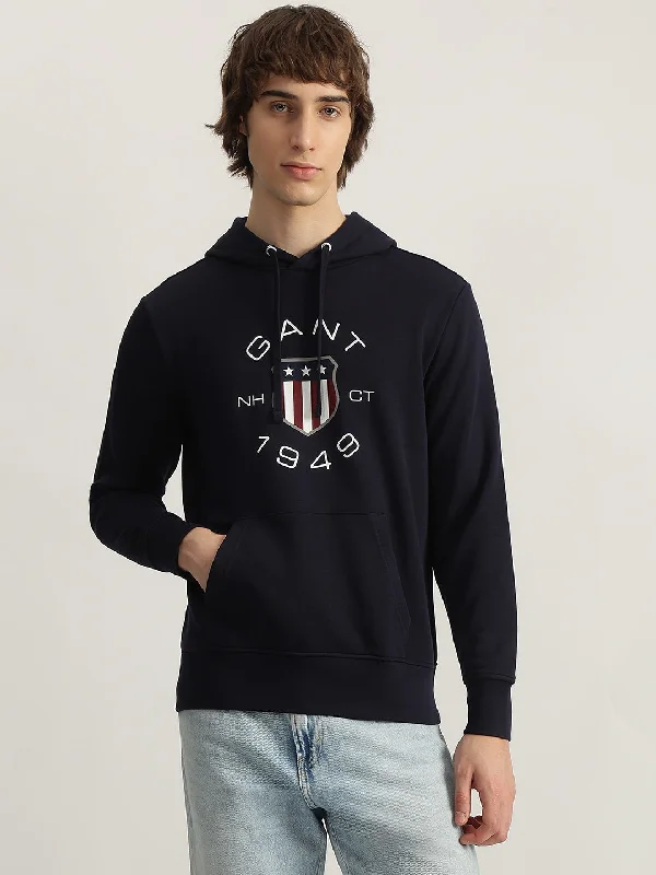 Gant Men Navy Blue Printed Hooded Full Sleeves Pullover Style Sweatshirt