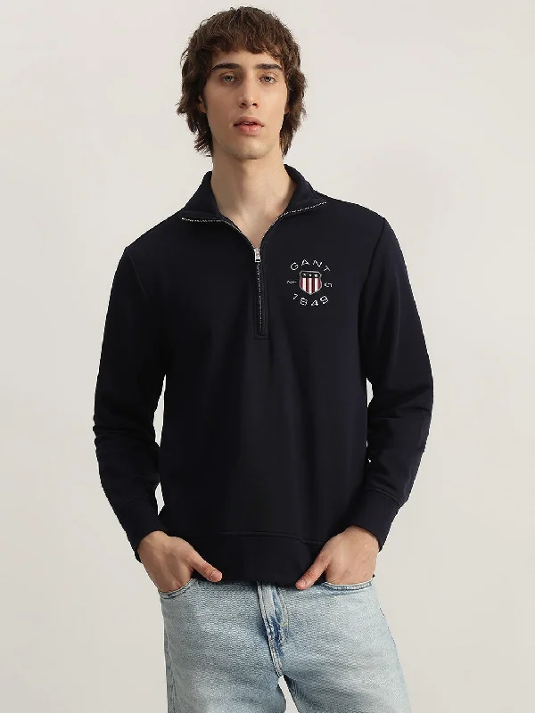 Gant Men Blue Solid Spread Collar Full Sleeves Pullover Style Sweatshirt