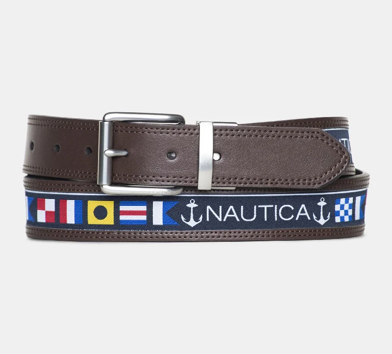 Nautica Mens Reversible Flag Belt