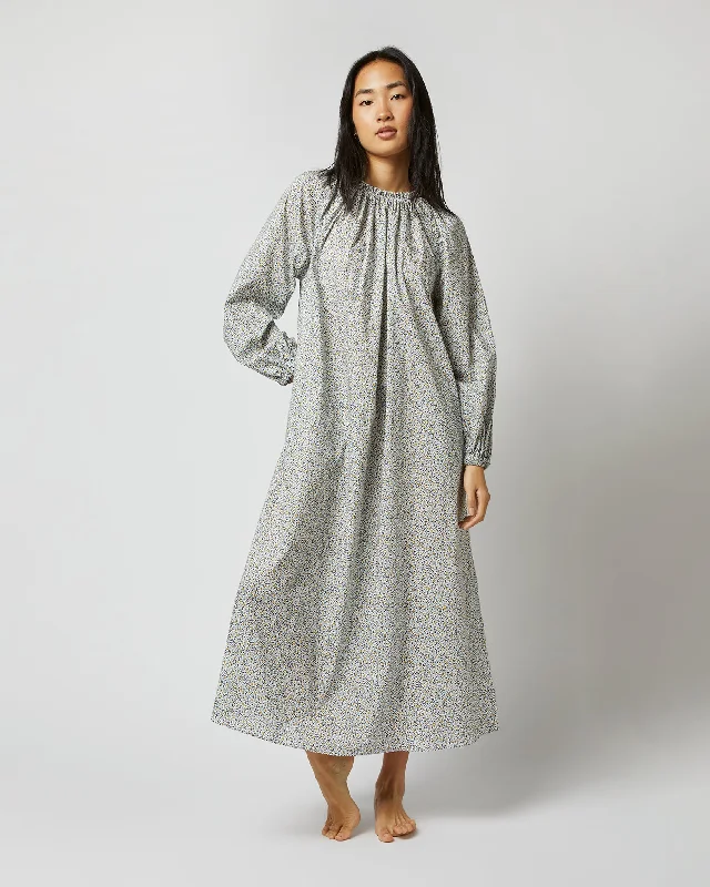 Long-Sleeved Lucy Nightdress in Aqua/White/Yellow Floriana Liberty Fabric