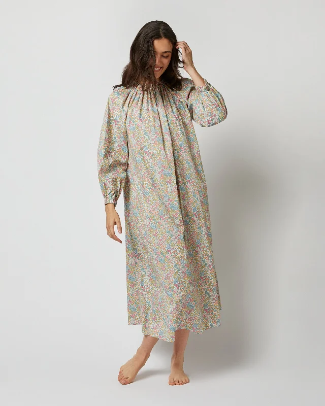 Long-Sleeved Lucy Nightdress in Pale Yellow/Orange/Blue Joanna Louise Liberty Fabric