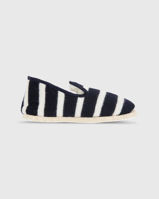 Women's Striped Wool Slippers in Navy/Natural