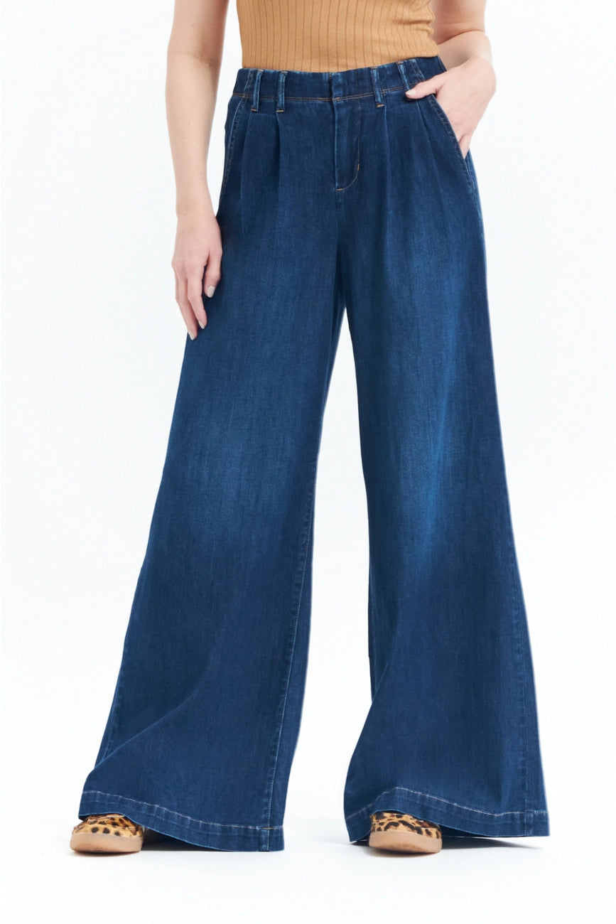 Chambray Pleated Wide Leg Jeans 32" by 1822 Denim