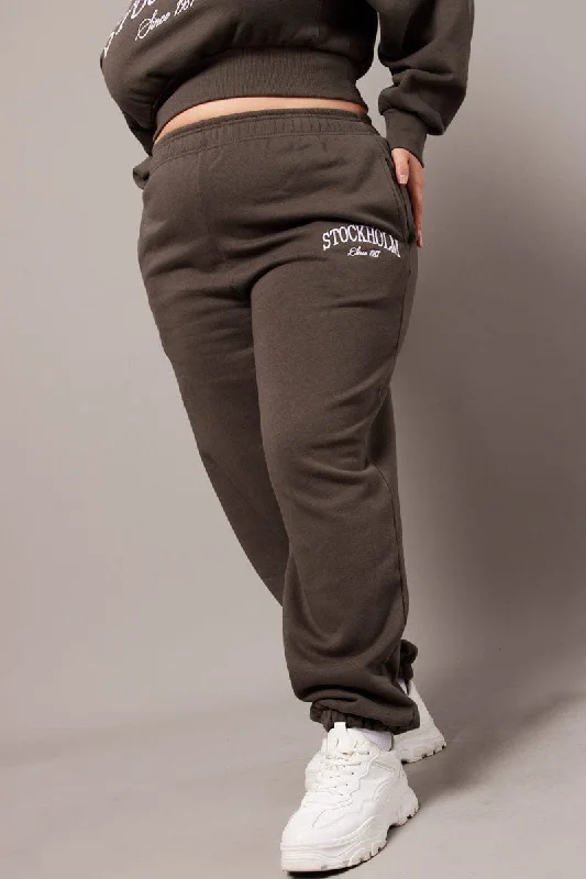 Grey Track Pants High Rise