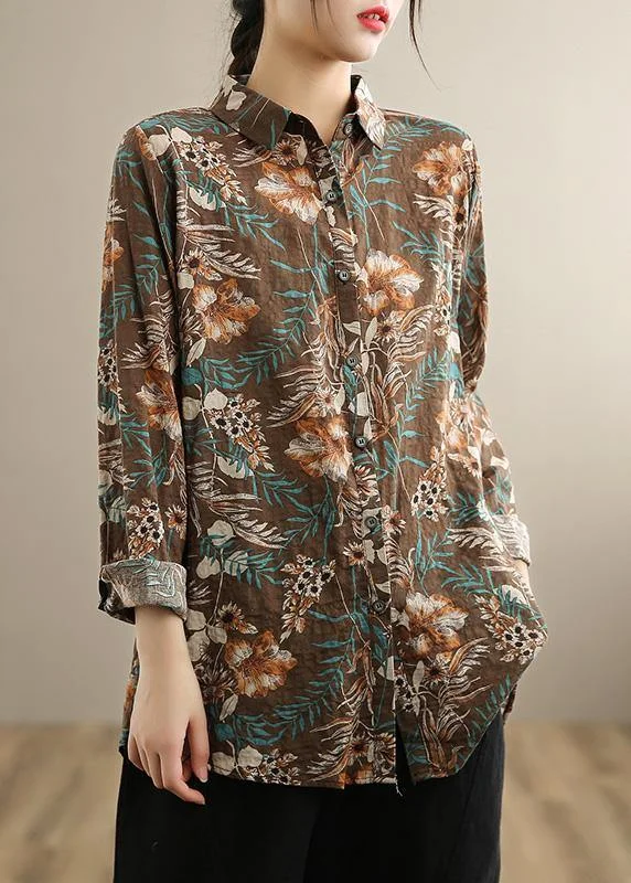 Italian Chocolate Print Clothes For Women Lapel Button Down Silhouette Spring Blouse