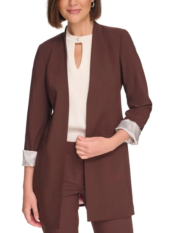 Petites Womens Crepe Long Open-Front Blazer