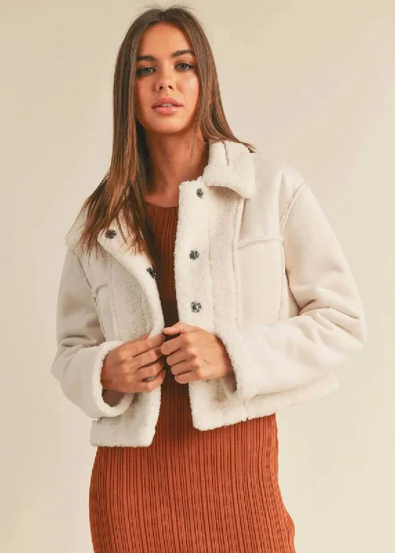 Rae Suede & Sherpa Reversible Jacket - Cream