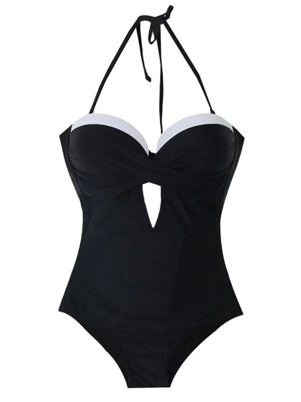 Retro Black Halter Keyhole Swimsuit