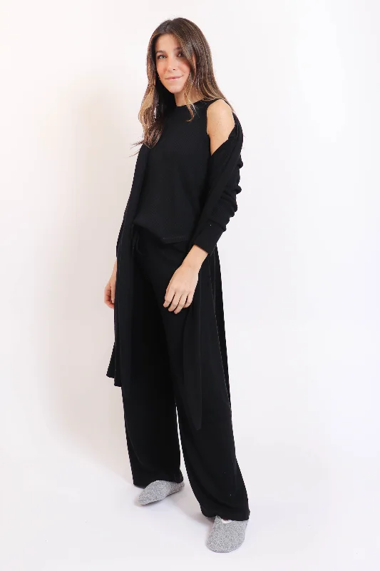 Soft Black Ribbed Robe