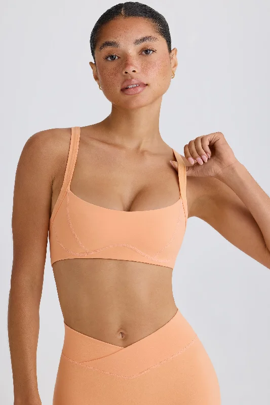 Soft Active Contrast-Trim Sports Bra in Peach